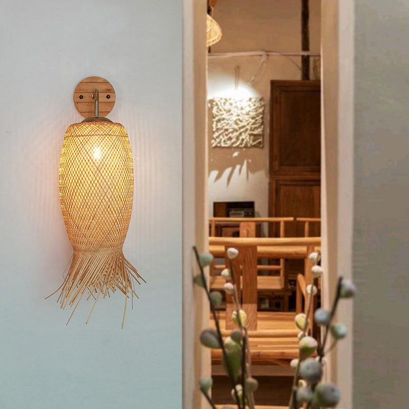 Luz de pared del corredor artesanal Bambú Bambú Lámpara de pared contemporánea de bulbo en madera