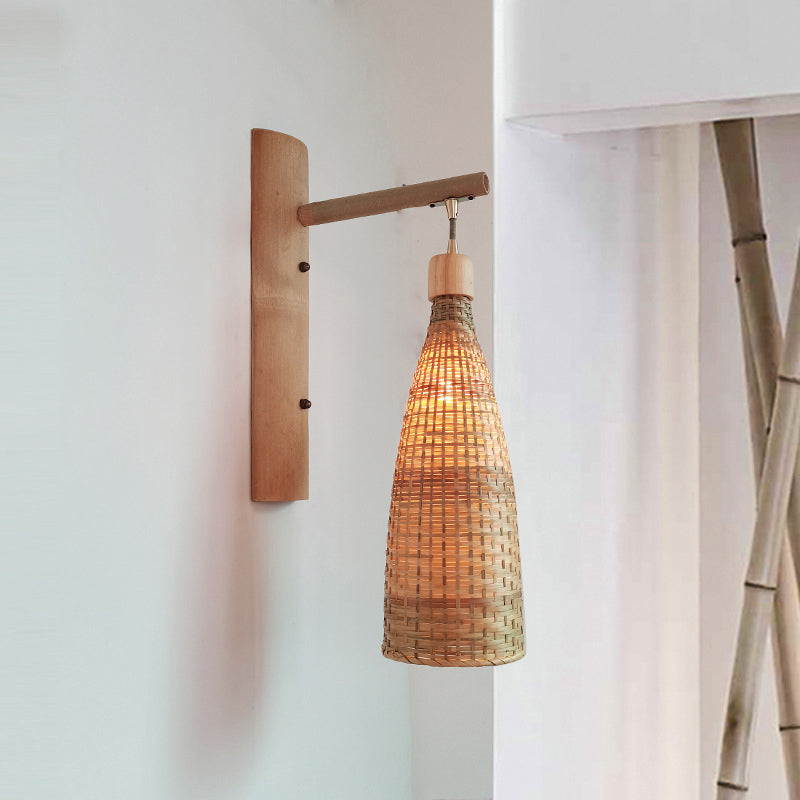 Handcrafted Corridor Wall Light Fixture Bamboo Single-Bulb Contemporary Wall Mounted Lamp in Wood