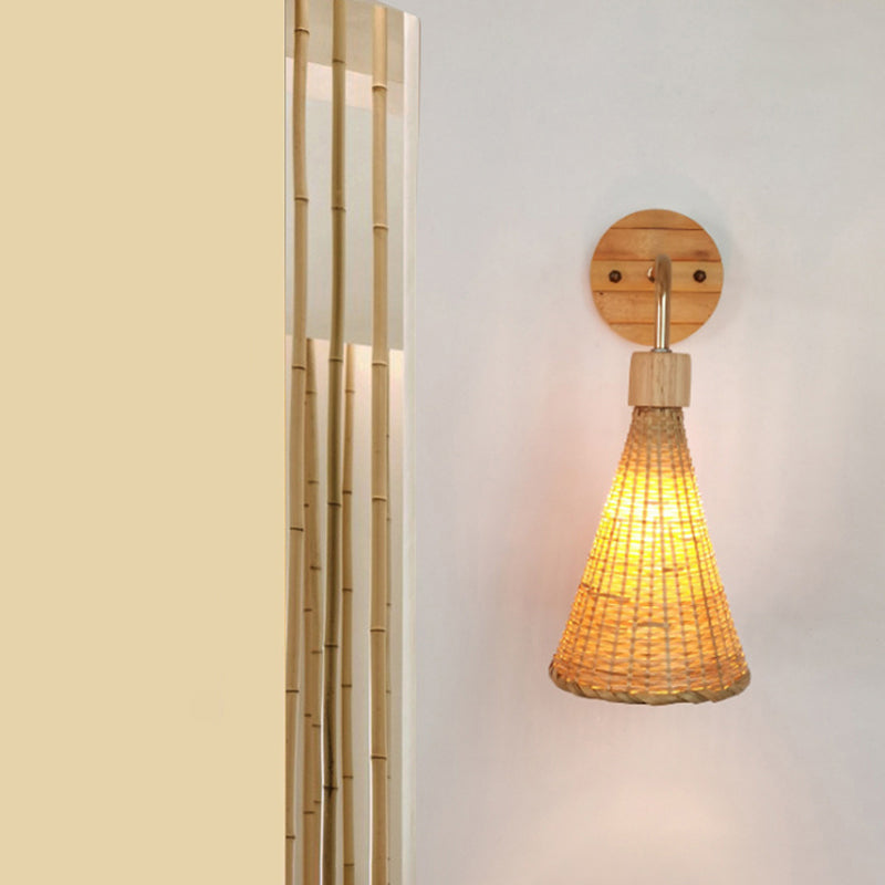 Luz de pared del corredor artesanal Bambú Bambú Lámpara de pared contemporánea de bulbo en madera