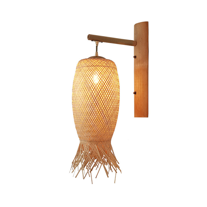 Handcrafted Corridor Wall Light Fixture Bamboo Single-Bulb Contemporary Wall Mounted Lamp in Wood