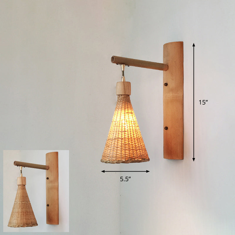 Luz de pared del corredor artesanal Bambú Bambú Lámpara de pared contemporánea de bulbo en madera
