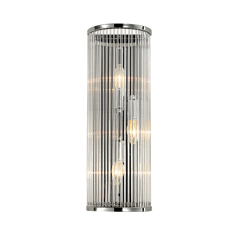 3 Lights Bedroom Wall Sconce Fixture Modernist Style Chrome Finish Wall Light with Cylinder Clear Crystal Shade