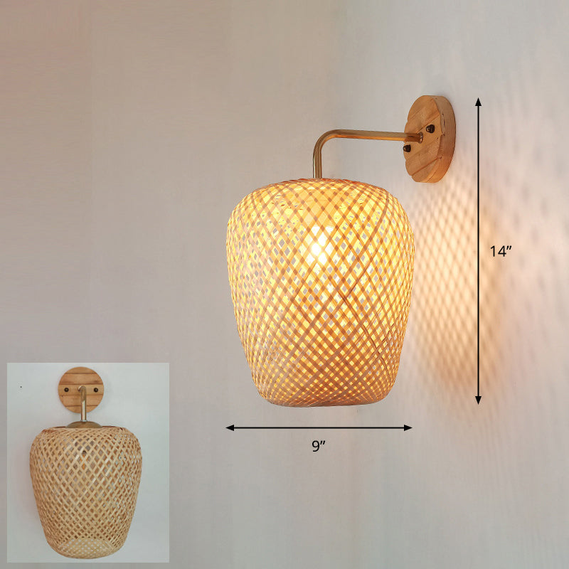 Luz de pared del corredor artesanal Bambú Bambú Lámpara de pared contemporánea de bulbo en madera