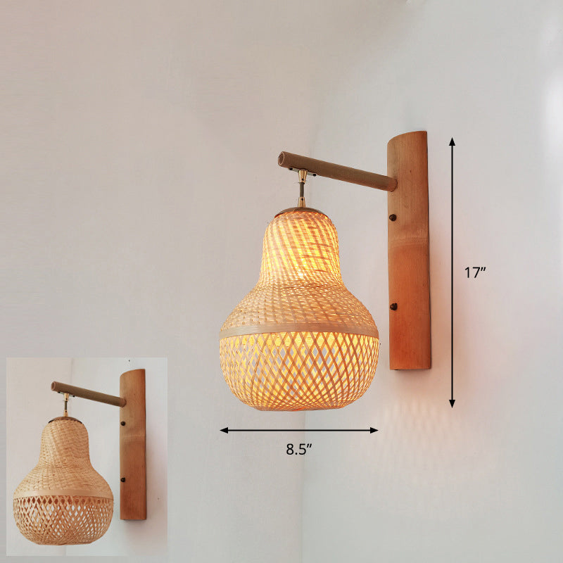 Luz de pared del corredor artesanal Bambú Bambú Lámpara de pared contemporánea de bulbo en madera
