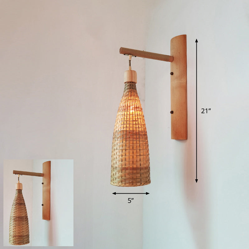 Luz de pared del corredor artesanal Bambú Bambú Lámpara de pared contemporánea de bulbo en madera