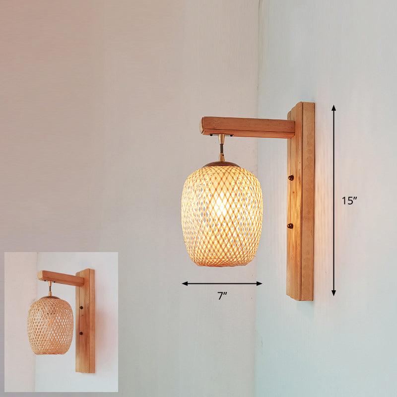 Luz de pared del corredor artesanal Bambú Bambú Lámpara de pared contemporánea de bulbo en madera
