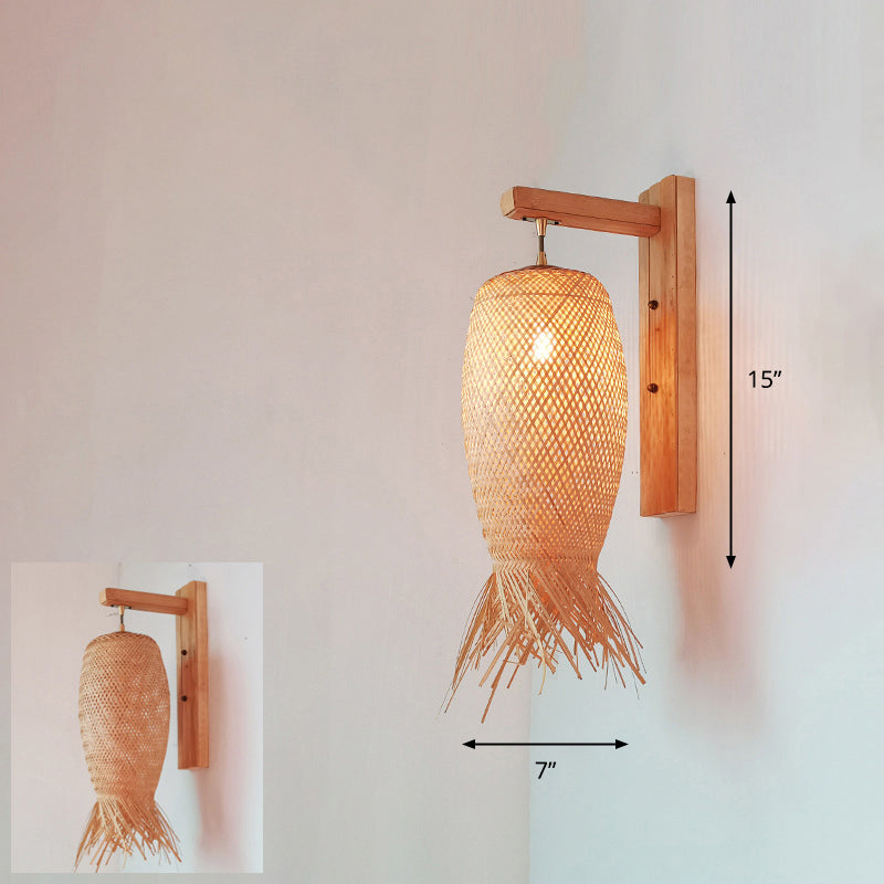 Luz de pared del corredor artesanal Bambú Bambú Lámpara de pared contemporánea de bulbo en madera