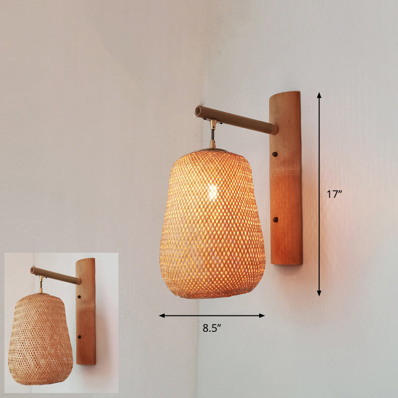 Luz de pared del corredor artesanal Bambú Bambú Lámpara de pared contemporánea de bulbo en madera