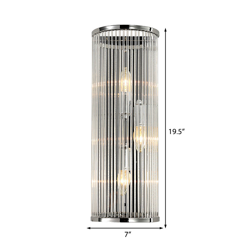 3 Lights Bedroom Wall Sconce Fixture Modernist Style Chrome Finish Wall Light with Cylinder Clear Crystal Shade