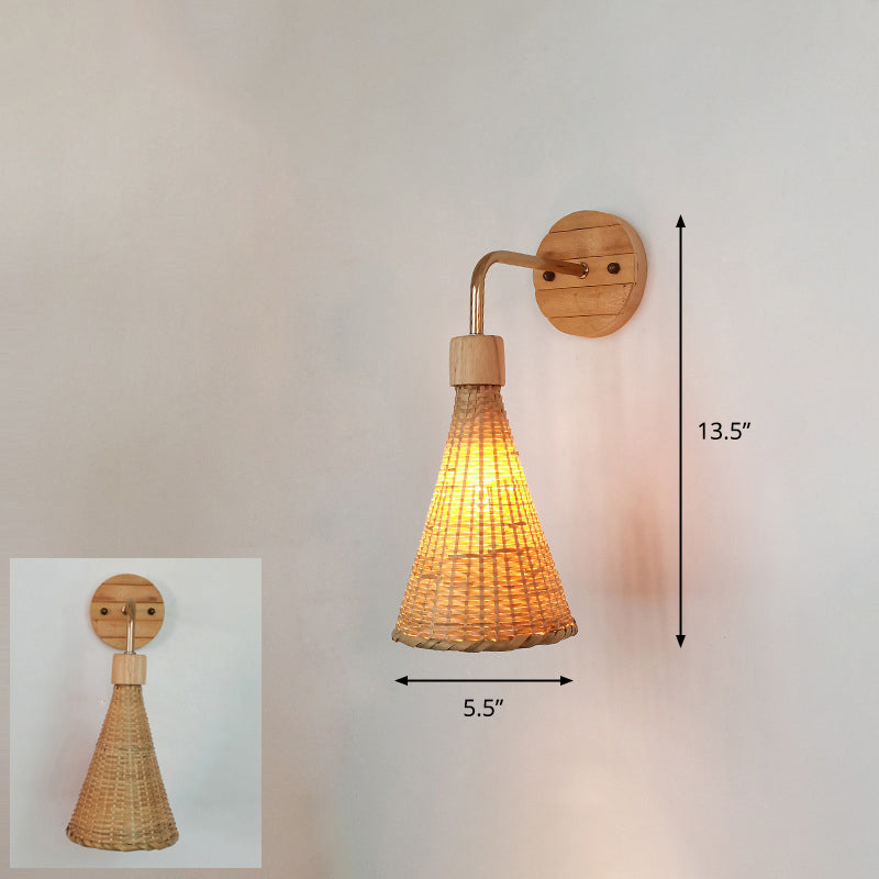 Handcrafted Corridor Wall Light Fixture Bamboo Single-Bulb Contemporary Wall Mounted Lamp in Wood