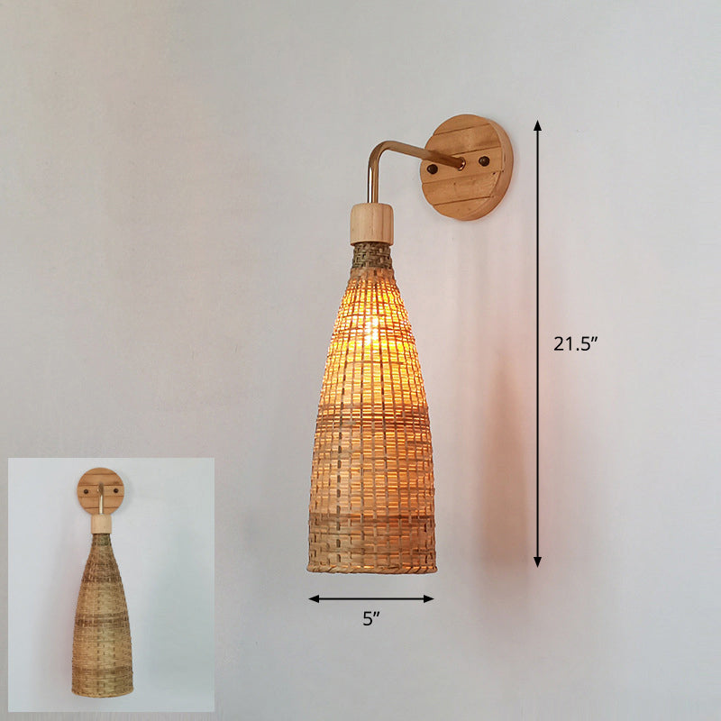 Luz de pared del corredor artesanal Bambú Bambú Lámpara de pared contemporánea de bulbo en madera