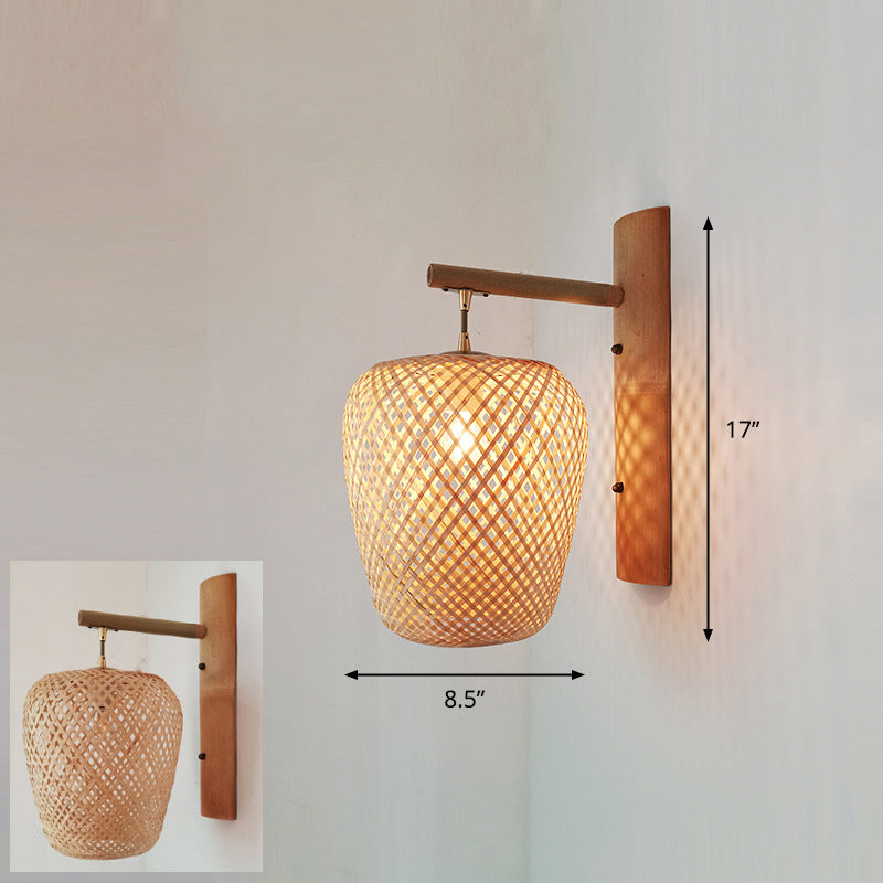 Luz de pared del corredor artesanal Bambú Bambú Lámpara de pared contemporánea de bulbo en madera