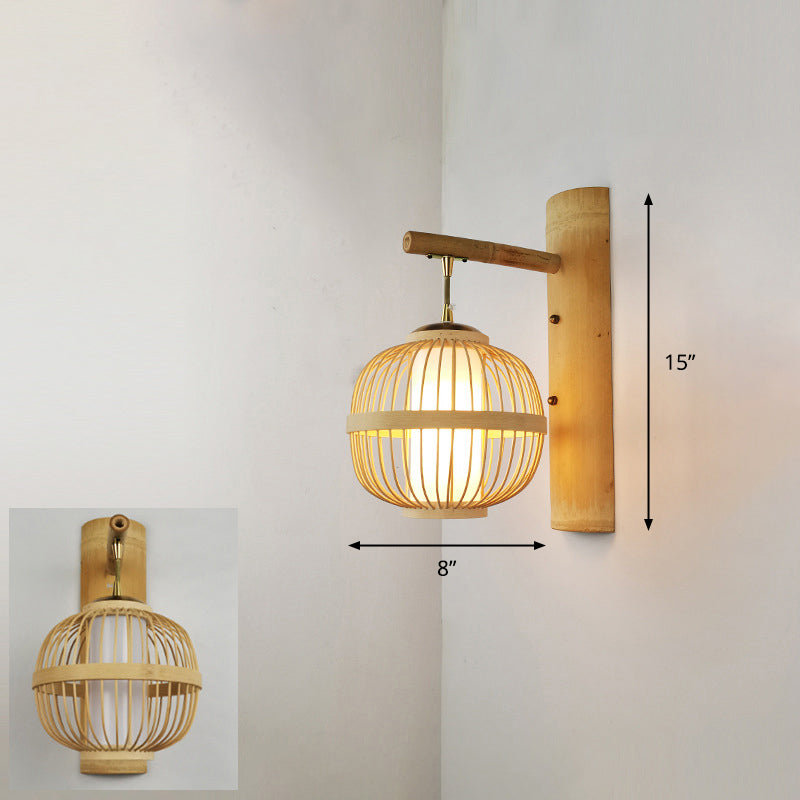 Luz de pared del corredor artesanal Bambú Bambú Lámpara de pared contemporánea de bulbo en madera