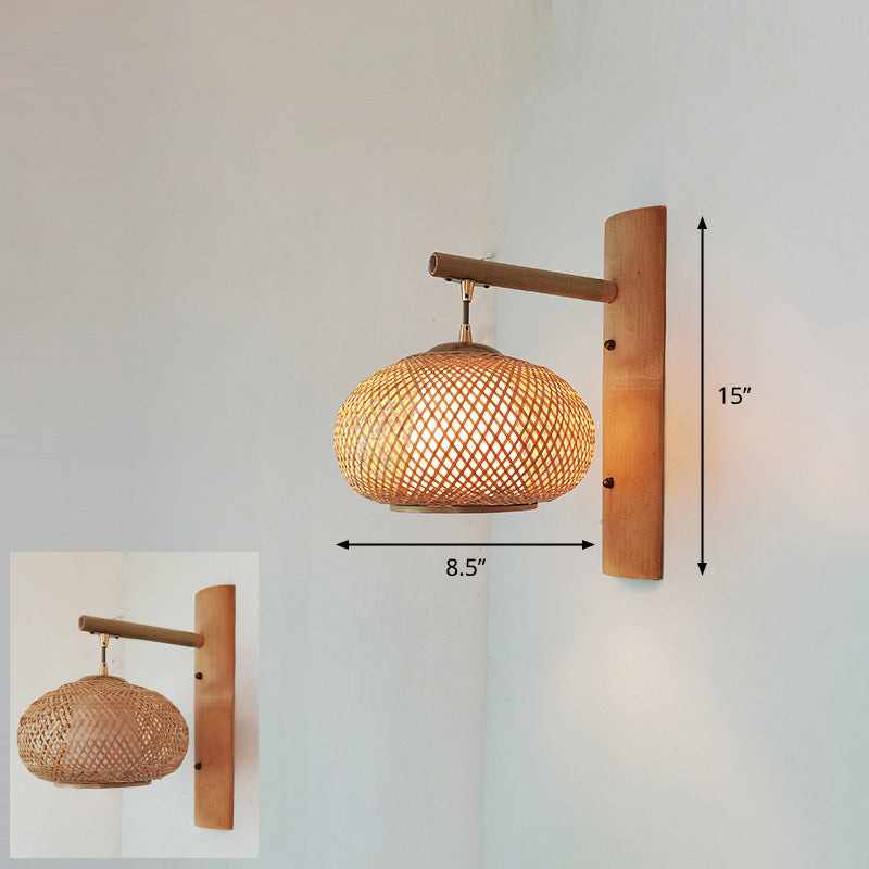 Luz de pared del corredor artesanal Bambú Bambú Lámpara de pared contemporánea de bulbo en madera