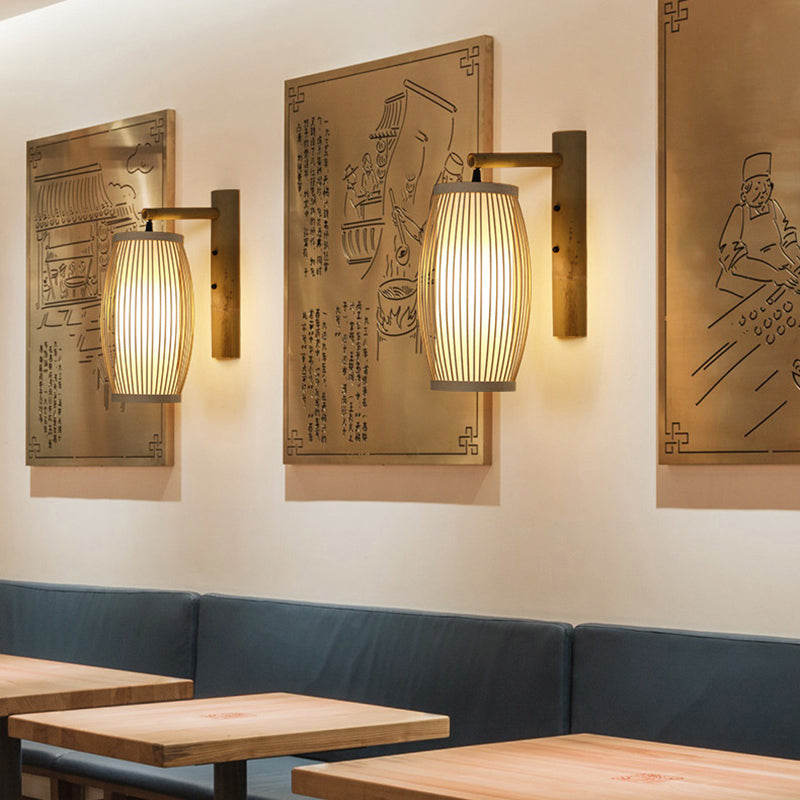 Bamboo Handmade Wall Lamp Nordic Style 1 Bulb Wood Wall Light Fixture for Corridor