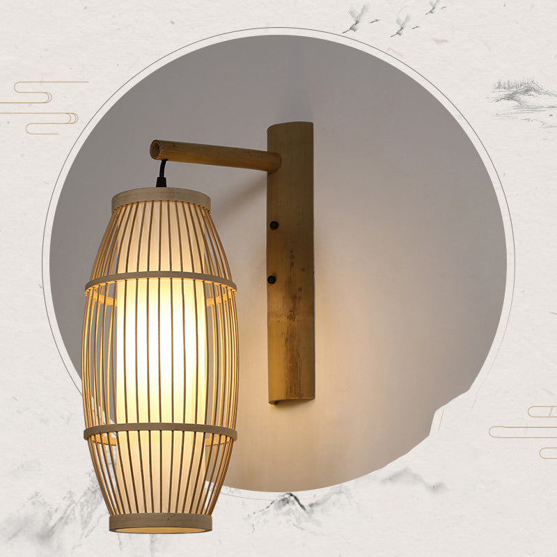 Bamboo Handmade Wall Lamp Nordic Style 1 Bulb Wood Wall Light Fixture for Corridor