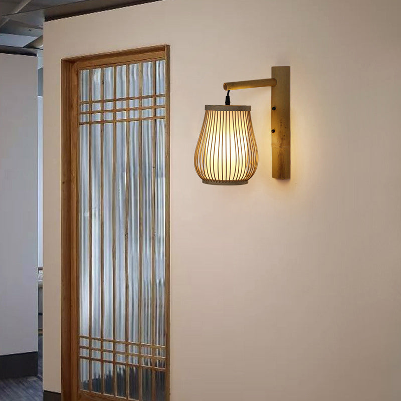 Bamboo Handmade Wall Lamp Nordic Style 1 Bulb Wood Wall Light Fixture for Corridor