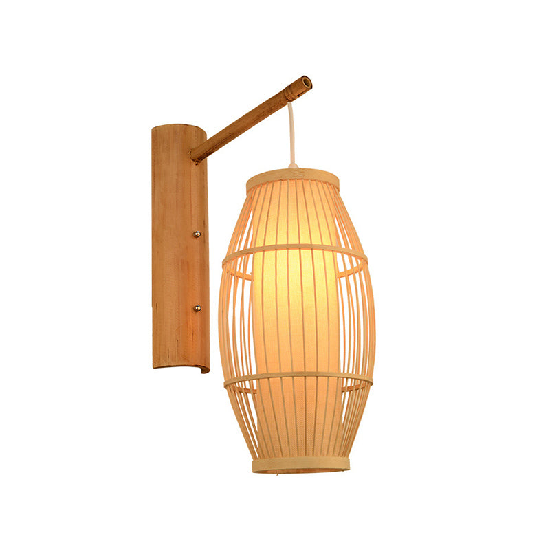 Bamboo Handmade Wall Lamp Nordic Style 1 Bulb Wood Wall Light Fixture for Corridor
