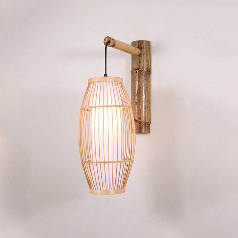 Barrel Bamboo Wall Light Minimalist 1 Head Wood Wall Lighting Fixture for Restaurant