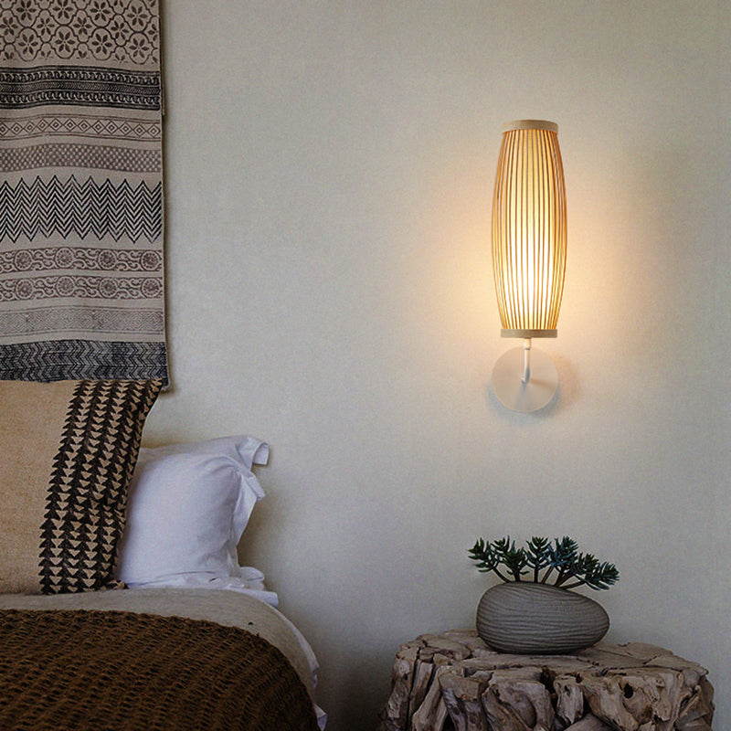 South-east Asia Elongated Oval Wall Light Fixture Bamboo Single Corridor Wall Mounted Lamp in Wood