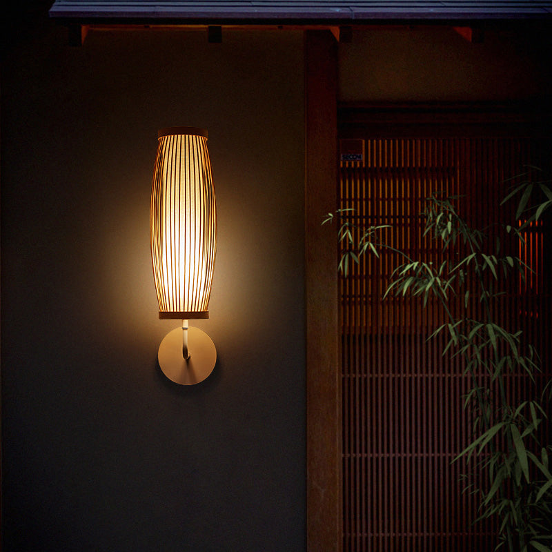 South-east Asia Elongated Oval Wall Light Fixture Bamboo Single Corridor Wall Mounted Lamp in Wood