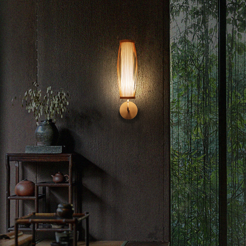 South-east Asia Elongated Oval Wall Light Fixture Bamboo Single Corridor Wall Mounted Lamp in Wood