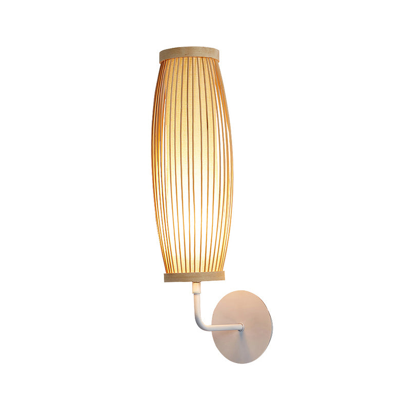 South-east Asia Elongated Oval Wall Light Fixture Bamboo Single Corridor Wall Mounted Lamp in Wood