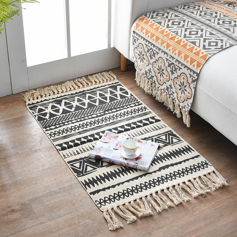 Southwestern Bedroom Rug Multi Color Geometric Print Rug Polypropylene Machine Washable Carpet with Fringe