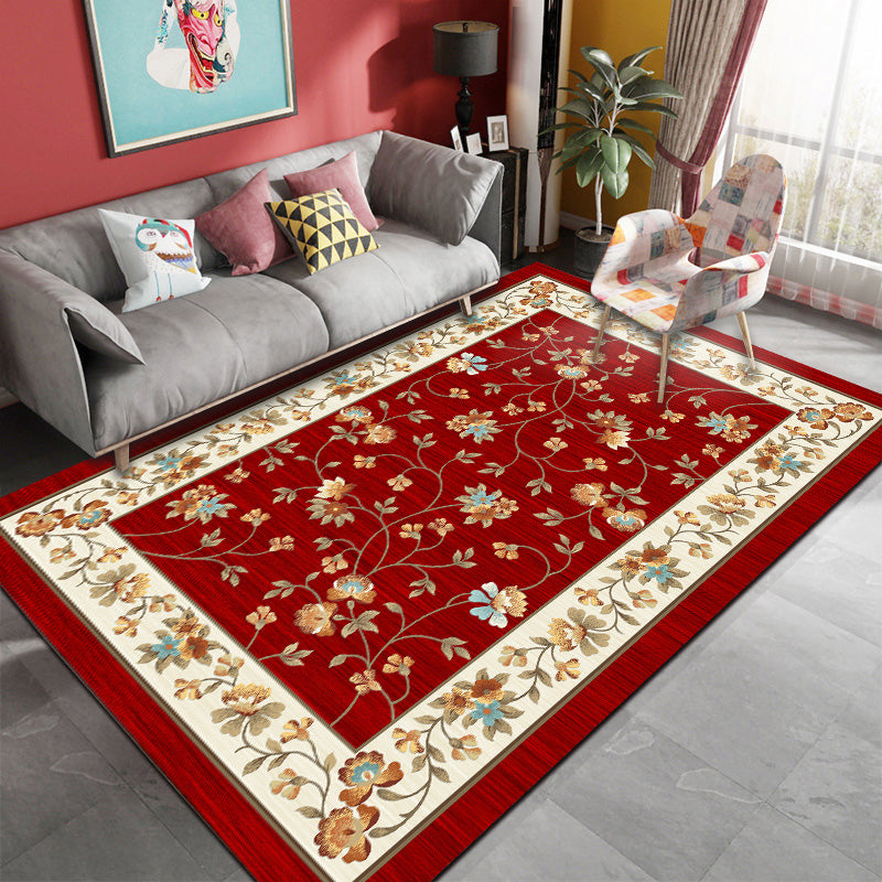 Multi-Colored Olden Rug Synthetics Floral Print Area Rug Anti-Slip Stain-Resistant Carpet for Living Room