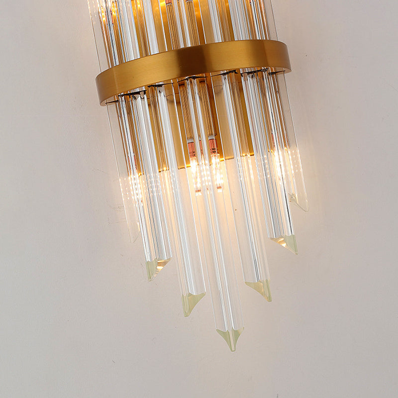 Clear Crystal Prism Wall Sconce Lamp Modernist Style 2 Lights Brass Finish Wall Lighting for Corridor