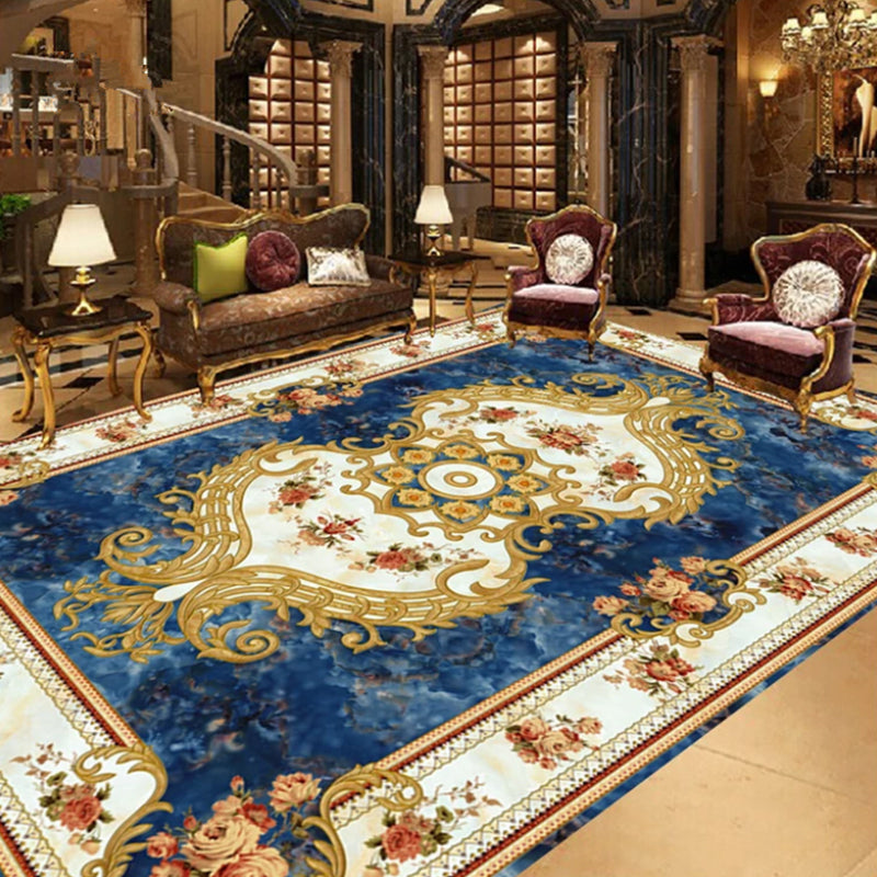 Vintage Multi Color Floral Rug Polyster Western Area Carpet Non-Slip Pet Friendly Easy Care Rug for Home Decoration