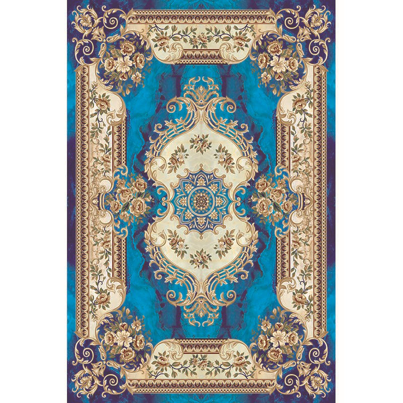 Multi-Color Vintage Rug Synthetics Geometric Area Carpet Non-Slip Backing Easy Care Indoor Rug for Parlor