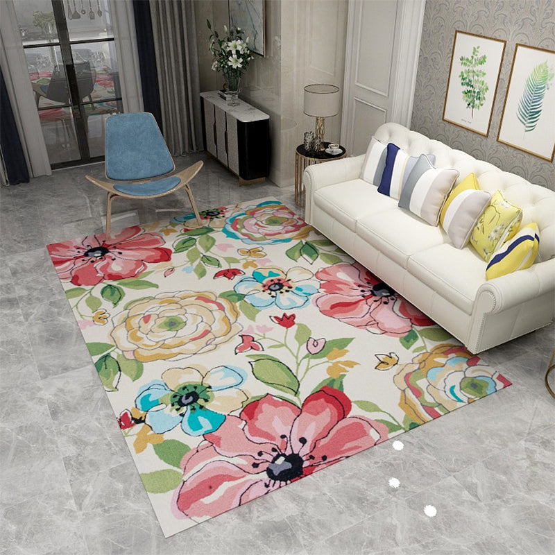 Americana Floral Pattern Rug Multicolor Polypropylene Area Carpet Pet Friendly Machine Washable Indoor Rug for Parlor