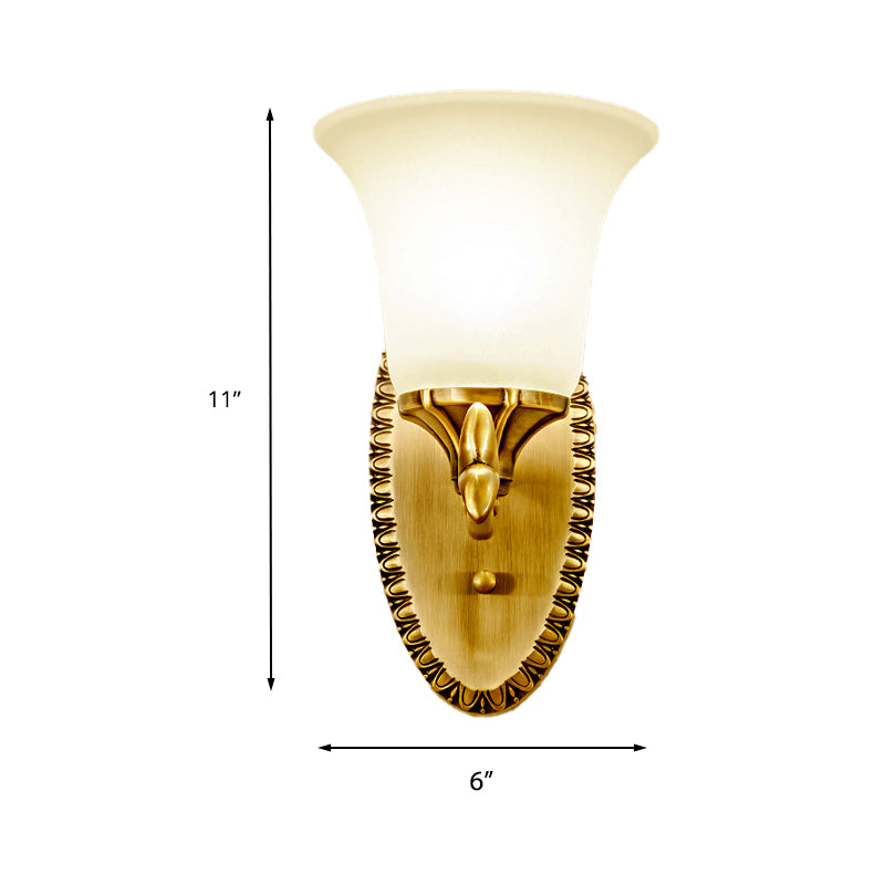 Frosted Glass Brass Wall Sconce Bell 1/2-Bulb Vintage Wall Light Fixture with Elliptical Backplate for Study