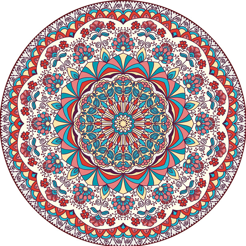 Moroccan Tribal Print Rug Multi-Color Polyster Area Carpet Non-Slip Backing Washable Indoor Rug for Parlor