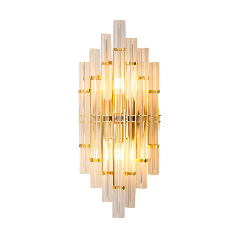 Tube Clear Crystal Wall Light Fixture Contemporary 2 Lights Golden Wall Lamp for Living Room