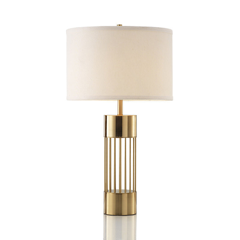 Trommelstoff Stoff Schreibtisch Lampe Traditionelle 1 leichte Schlafzimmer Lesen Sie Licht in Messing mit Zylinderbasis