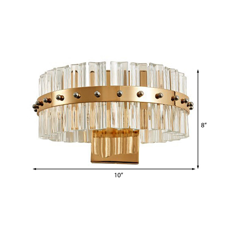 Clear Crystal Round Wall Mount Lighting Contemporary Style LED Gold Finish Wall Lamp for Bedroom