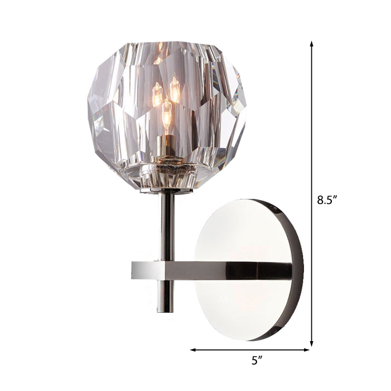 Illuminazione a parete sfaccettata in cristallo chiaro 1 Stile moderno 1 lampada a parete cromata con ombra globale