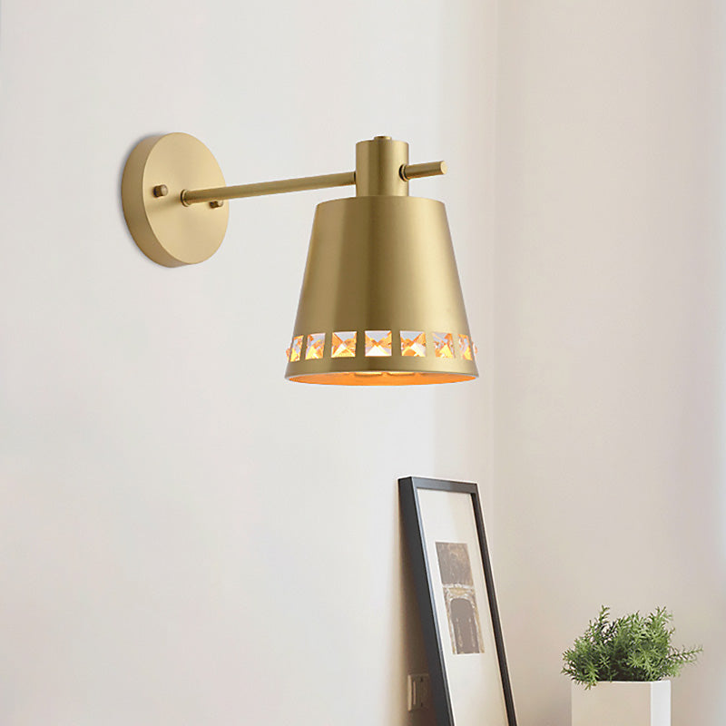 Cone Wall Mount Light Modern Stylish Metallic 1 Light Brass Wall Lighting with Clear Crystal Accent for Living Room