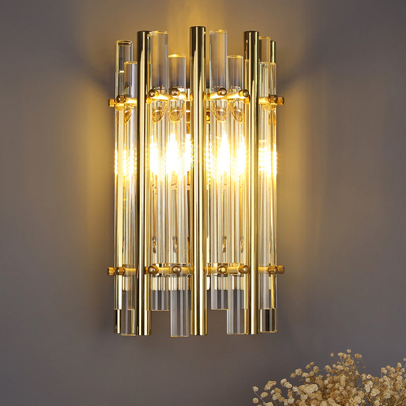 Tubular Wall Donce Modernist Style Clear Crystal y Metal 1 Light Golden Wall Lighting para dormitorio