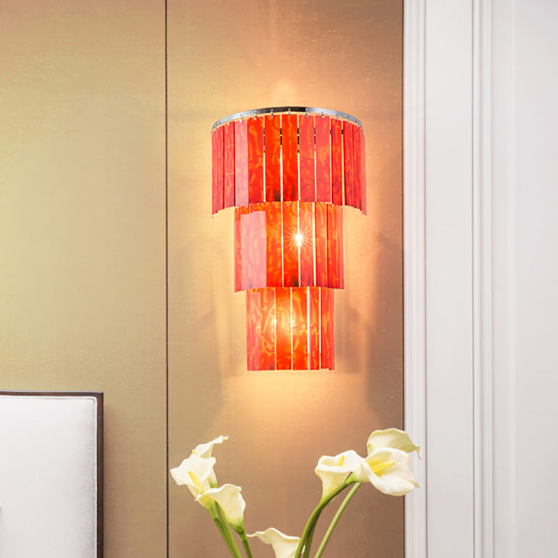 Red Prism Wall Mounted Light Modern Style 2 Lights Acrylic and Steel Wall Sconce Lamp for Living Room