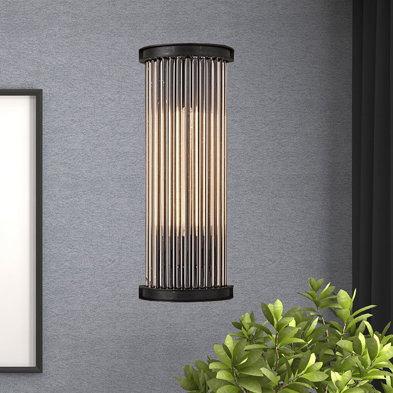 Black Cylinder Wall Light Sconce Modern Stylish 1 Light Clear Crystal Wall Lamp for Living Room