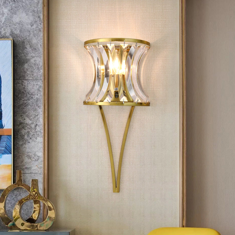 Golden Hourglass Shape Wall Lighting Modern Style 1 Head Clear Crystal Wall Sconce for Living Room