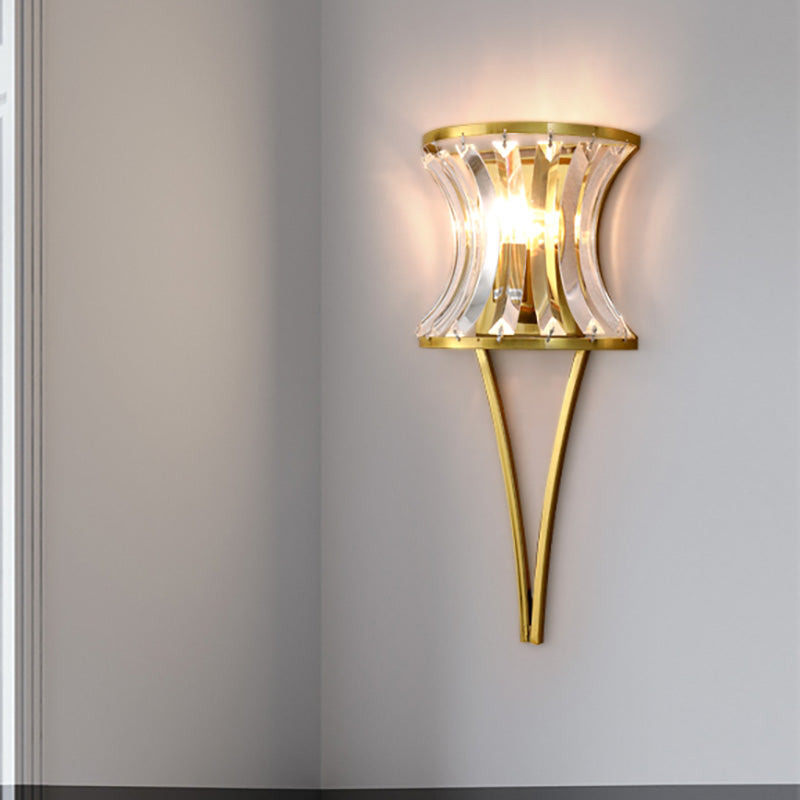 Golden Hourglass Shape Wall Lighting Modern Style 1 Head Clear Crystal Wall Sconce for Living Room
