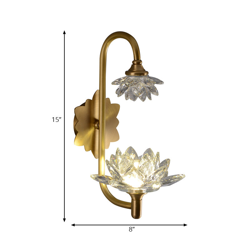 1 Glühbirnenschlafzimmer Wandleuchte Moderne Style Messing Finish Wandlampe mit Lotus klarer Kristallschatten