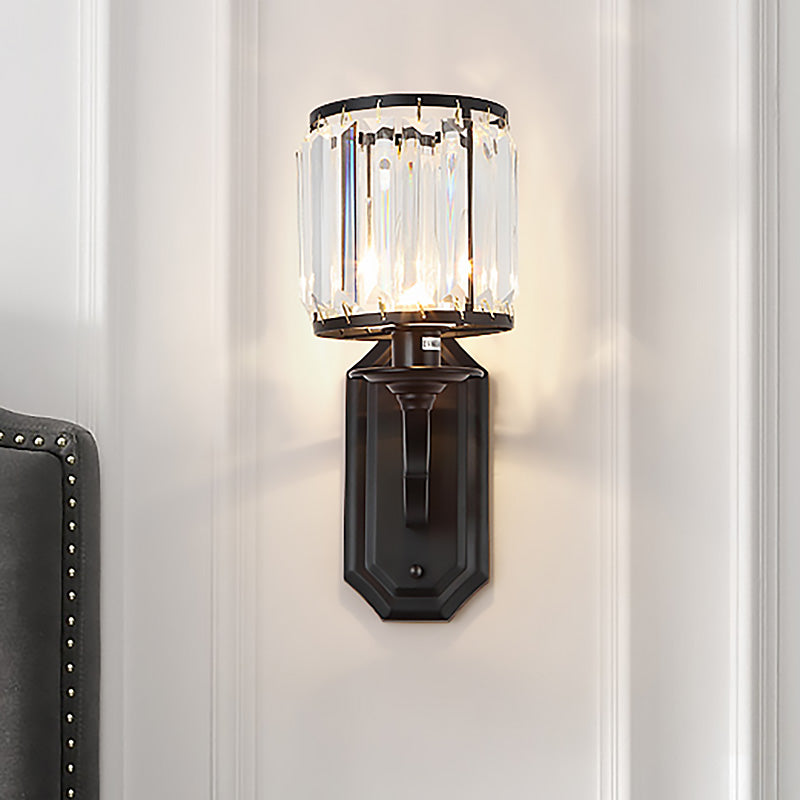 Finitura nera/oro cilindrica parete luminosa sconce moderna stile 1 illuminazione da parete cristallina chiara per camera da letto