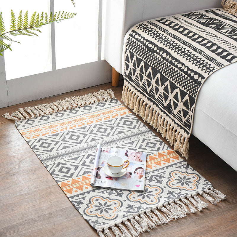 Tapis de chambre à coucher ouest tapis à imprimé géométrique multicolore Polyster Tapé de compagnie à la main pour animaux de compagnie avec frange