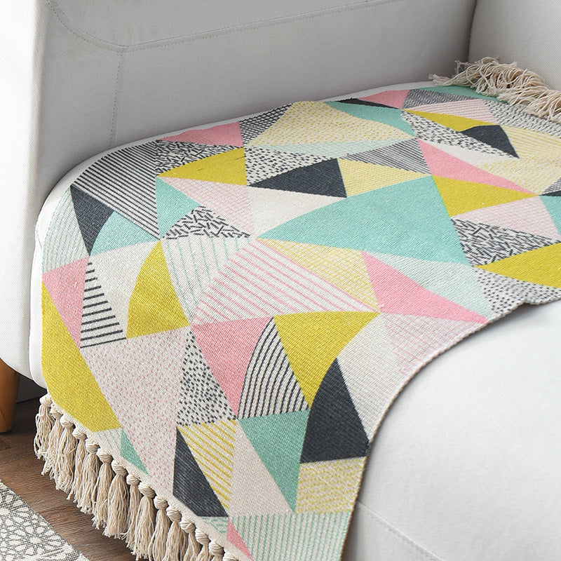 Western Bedroom Rug Multi-Colored Geometric Print Rug Polyster Hand Woven Pet Friendly Area Carpet with Fringe
