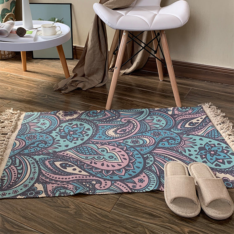 Southwestern Geometric Print Rug veelkleurig vlas tapijthand Twisted Pet Friendly Rug met rand voor decoratie